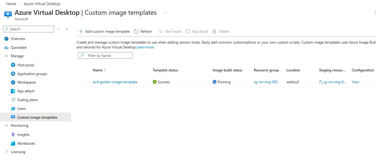 Image of the custom image template