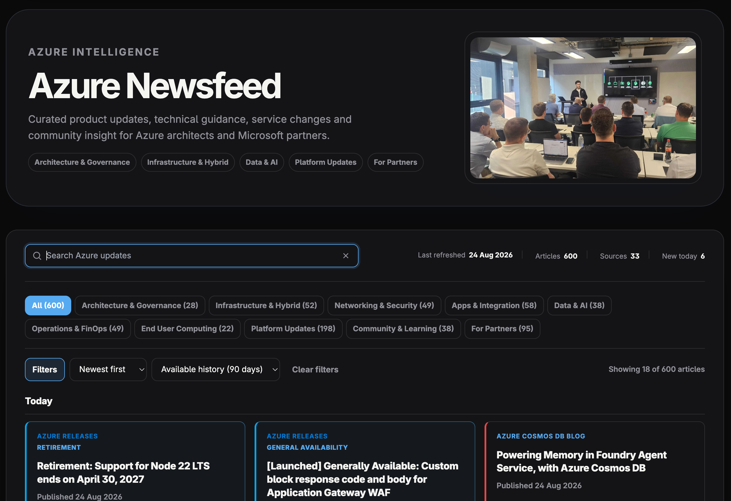 A screenshot of the Azure Newsfeed