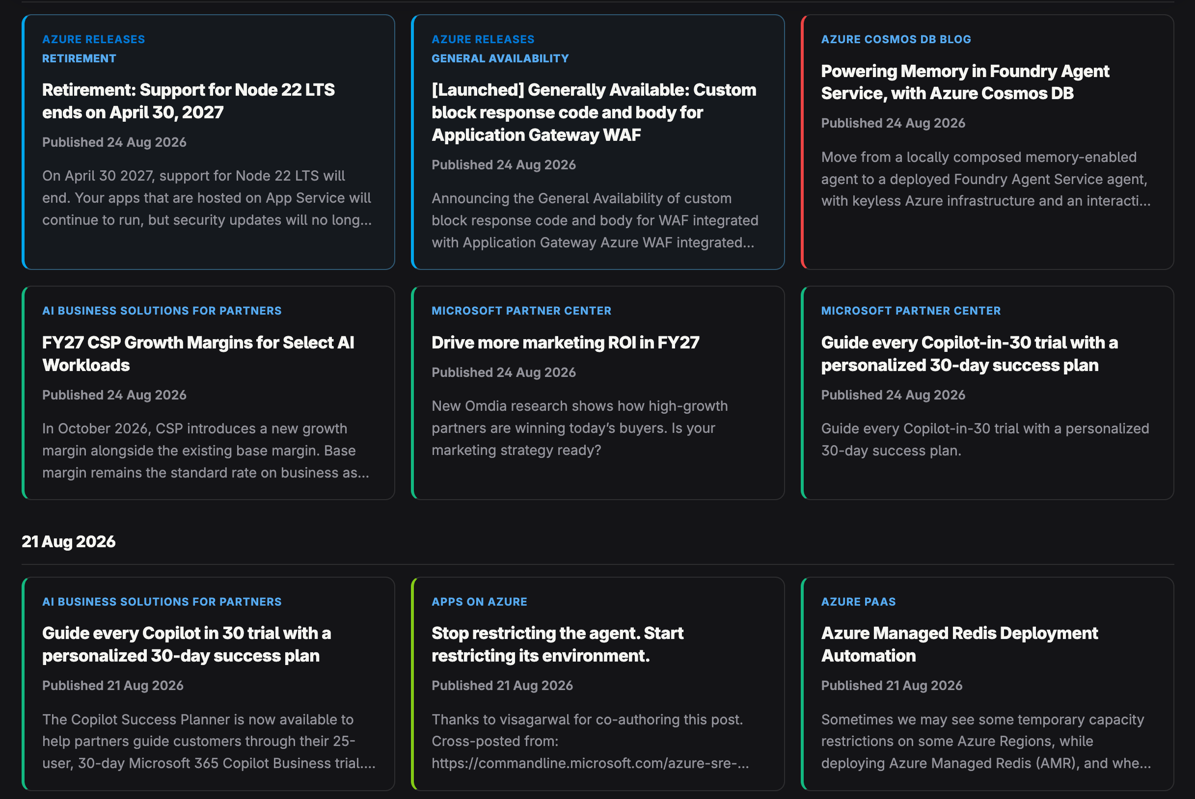 An image of the Azure Newsfeed